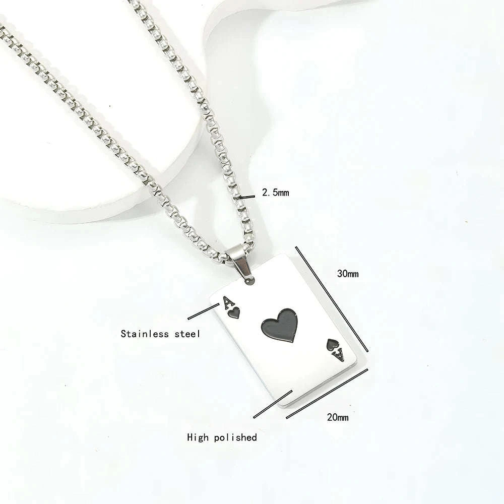Hip Hop Poker Card Necklace for Men-Ace of spades
