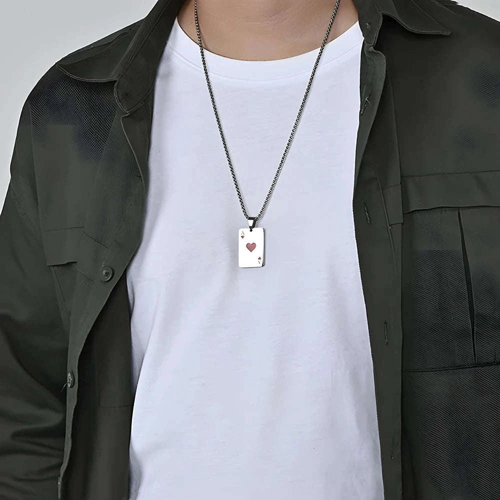 Hip Hop Poker Card Necklace for Men-Ace of spades