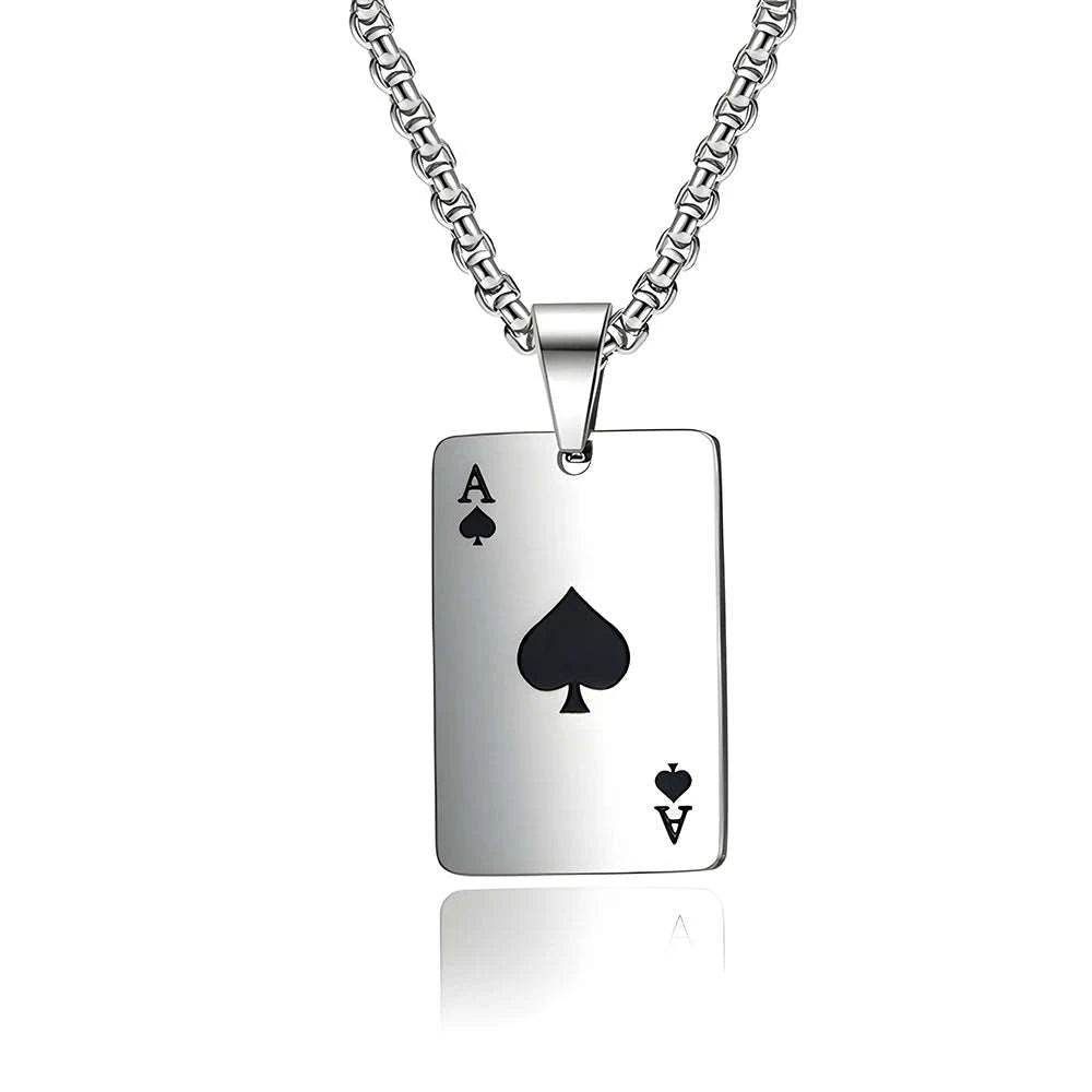 Hip Hop Poker Card Necklace for Men-Ace of spades