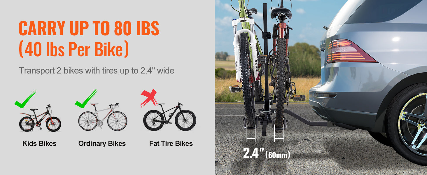 SucceBuy Hitch Mount Bike Rack, 2/4-Bike Platform Style 80/160/150 LBS Bike Rack Hitch Titling and Folding Bike Carrier for Car