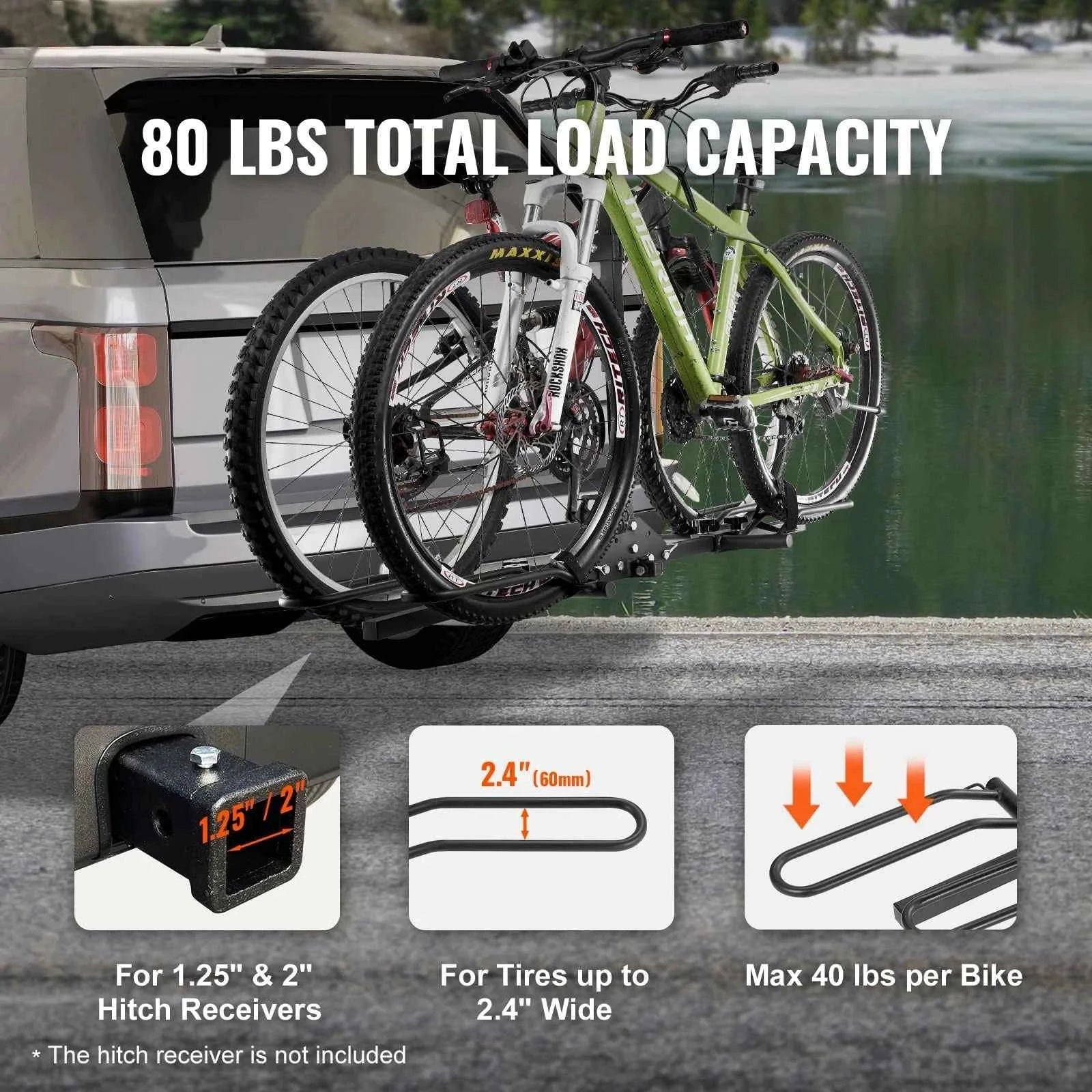 Hitch Mount Bike Rack, 1-2 Bike Platform Carrier with Tilt and Fold-2x160 / france