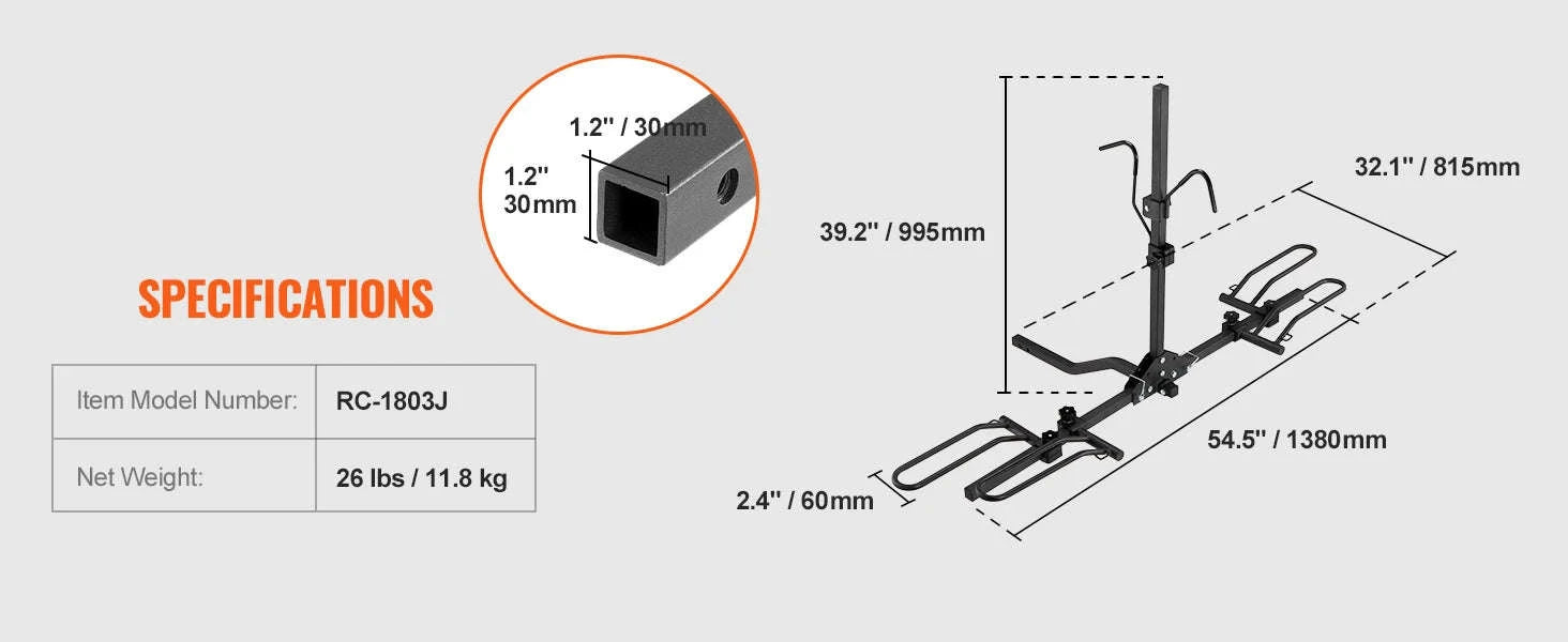 Hitch Mount Bike Rack, 1-2 Bike Platform Carrier with Tilt and Fold-2x160 / france