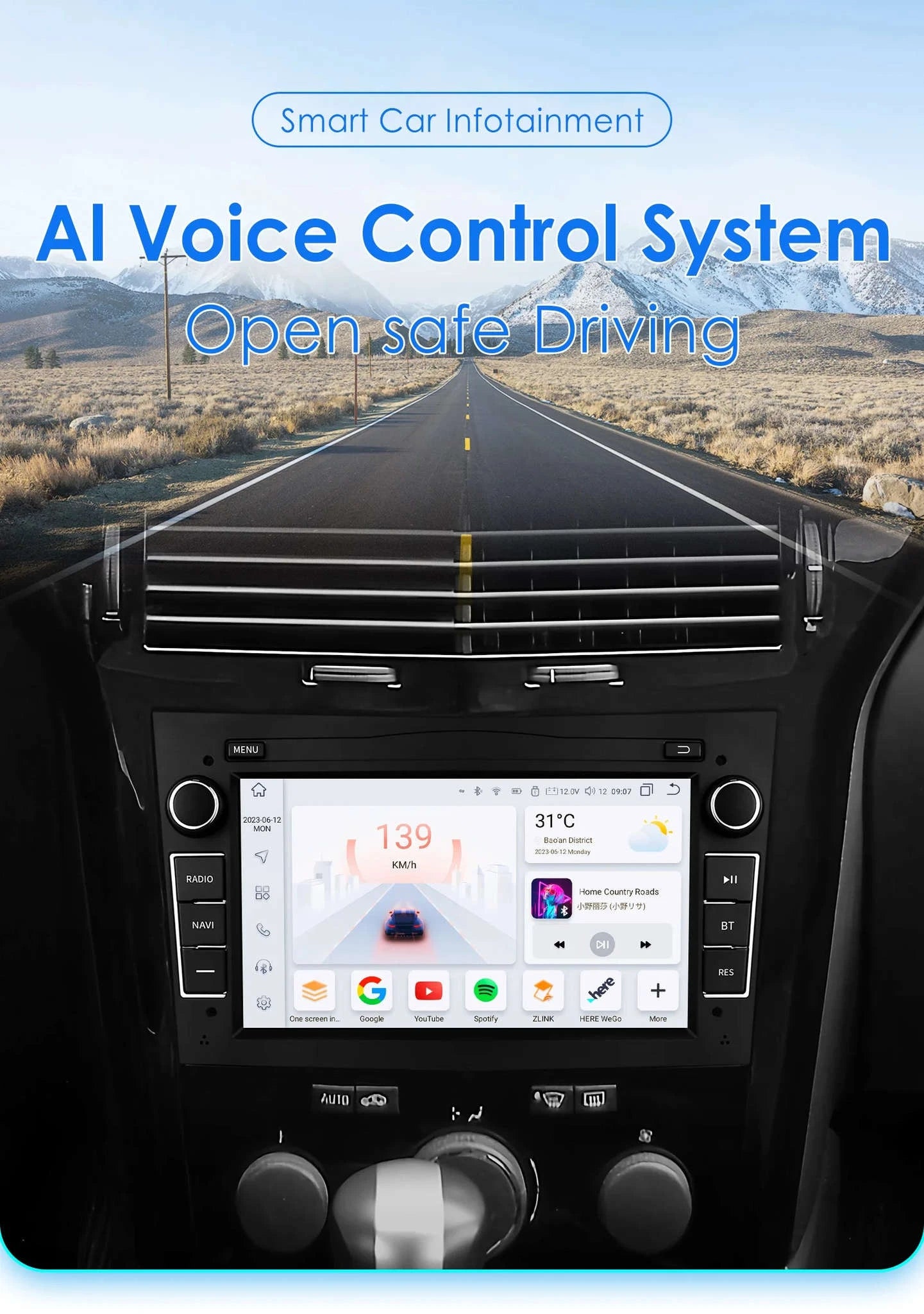 HIZPO 7-Inch Android Car Radio with CarPlay for Opel-S6 Black / france