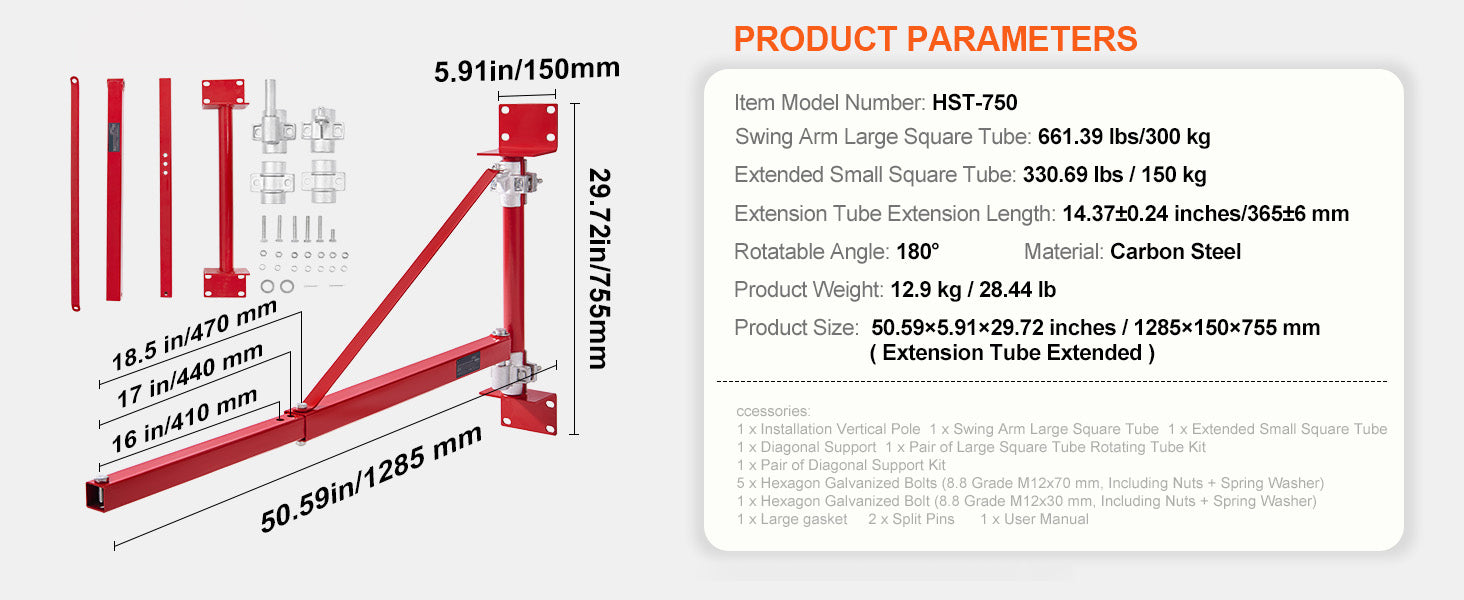 Electric Hoist Support Arm with 180° Swing for Heavy Lifting