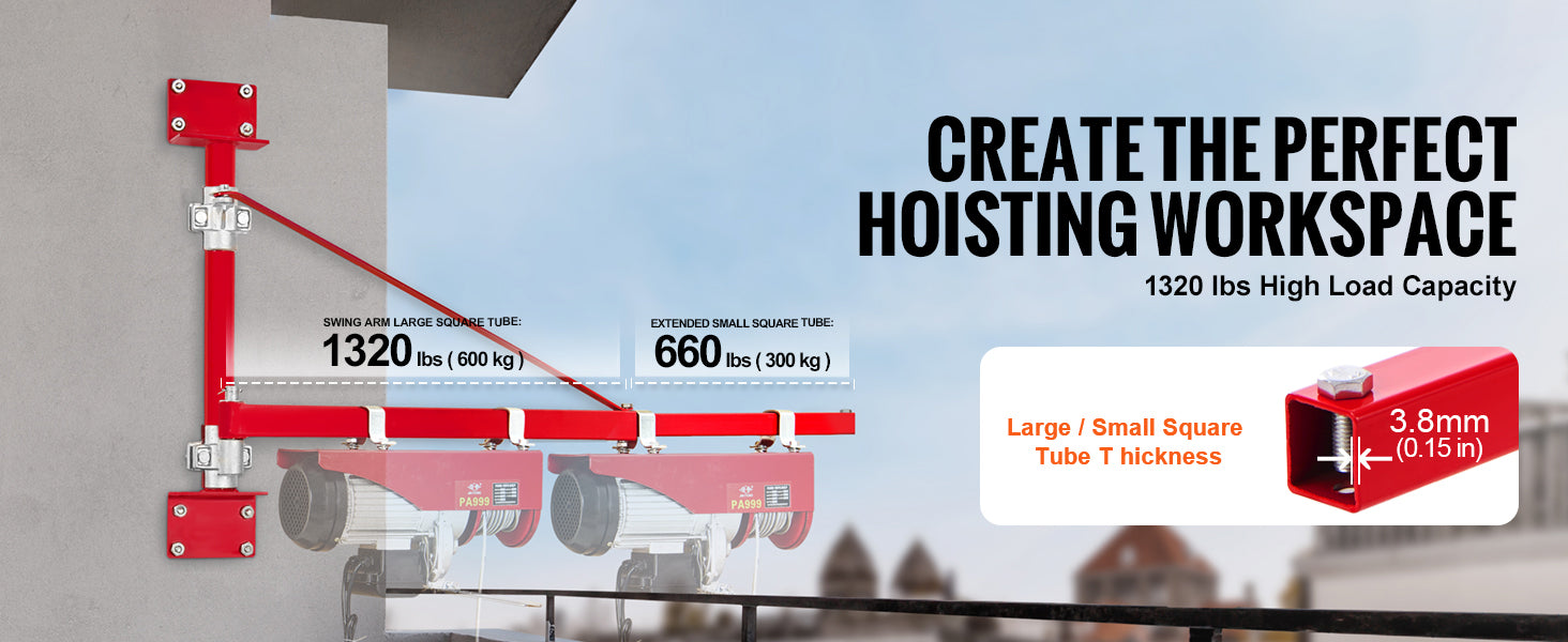Electric Hoist Support Arm with 180° Swing for Heavy Lifting