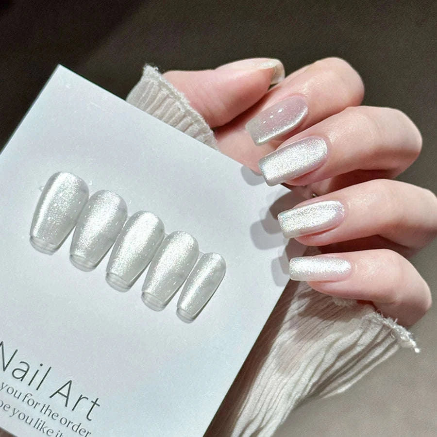 Holographic Mirror Cat Eye Gel Polish-Mirror White Cat Eye