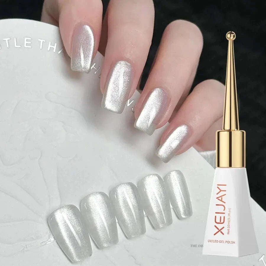 Holographic Mirror Cat Eye Gel Polish-Mirror White Cat Eye