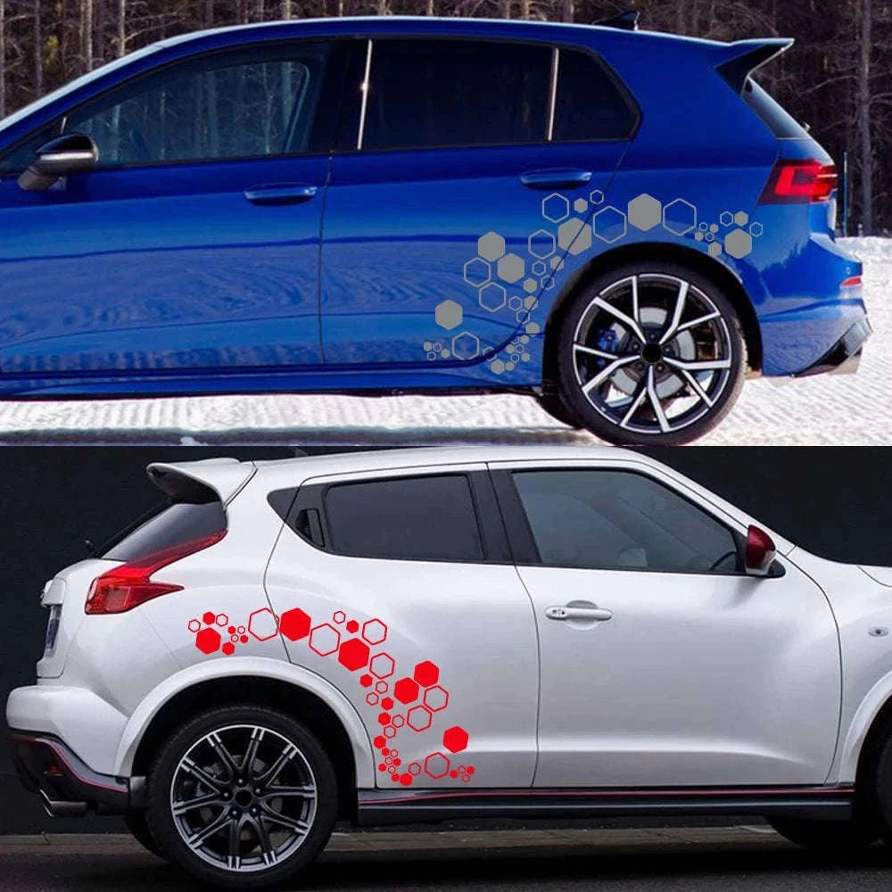 Honeycomb Hexagon Car Vinyl Decals Waterproof Polygon Stickers-77.7x20.3cm / Glossy Black