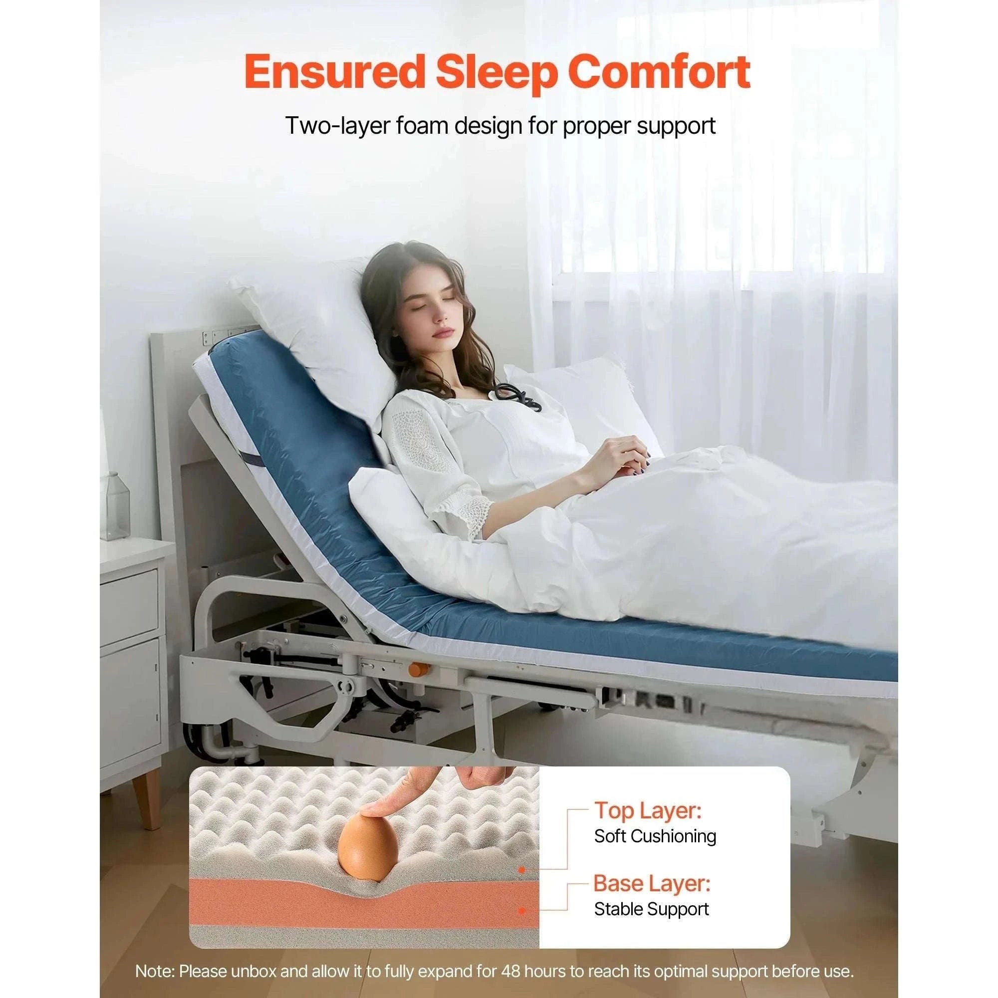 Hospital Bed Mattress with Dual-Layer Foam & Pressure Relief Support-300lbs 76x34x3.5in / United States