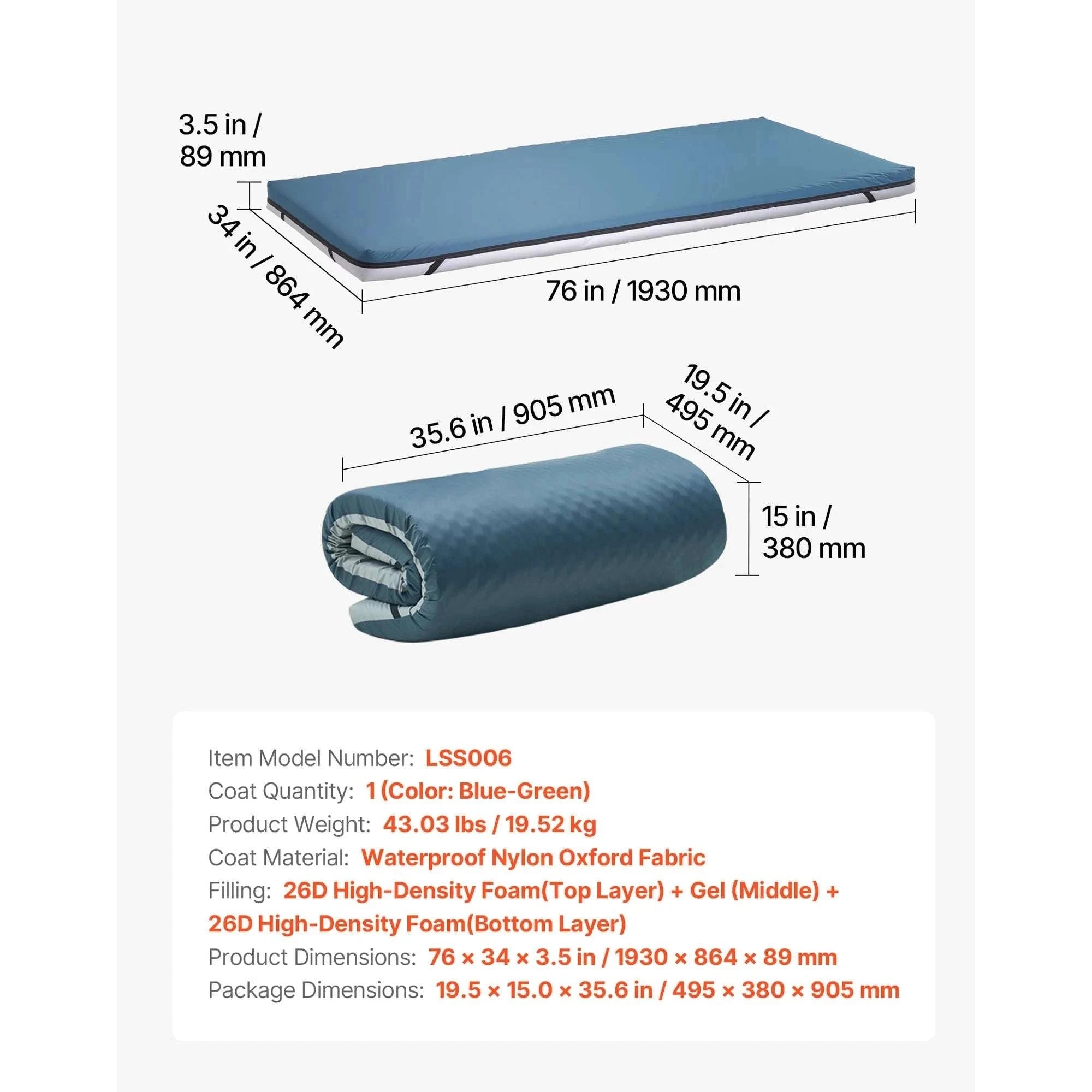 Hospital Bed Mattress with Dual-Layer Foam & Pressure Relief Support-300lbs 76x34x3.5in / United States
