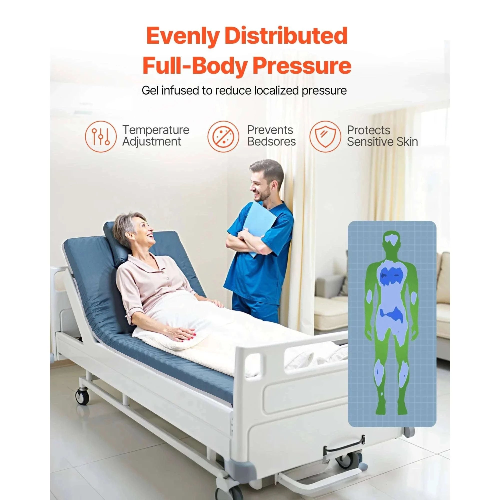 Hospital Bed Mattress with Dual-Layer Foam & Pressure Relief Support-300lbs 76x34x3.5in / United States