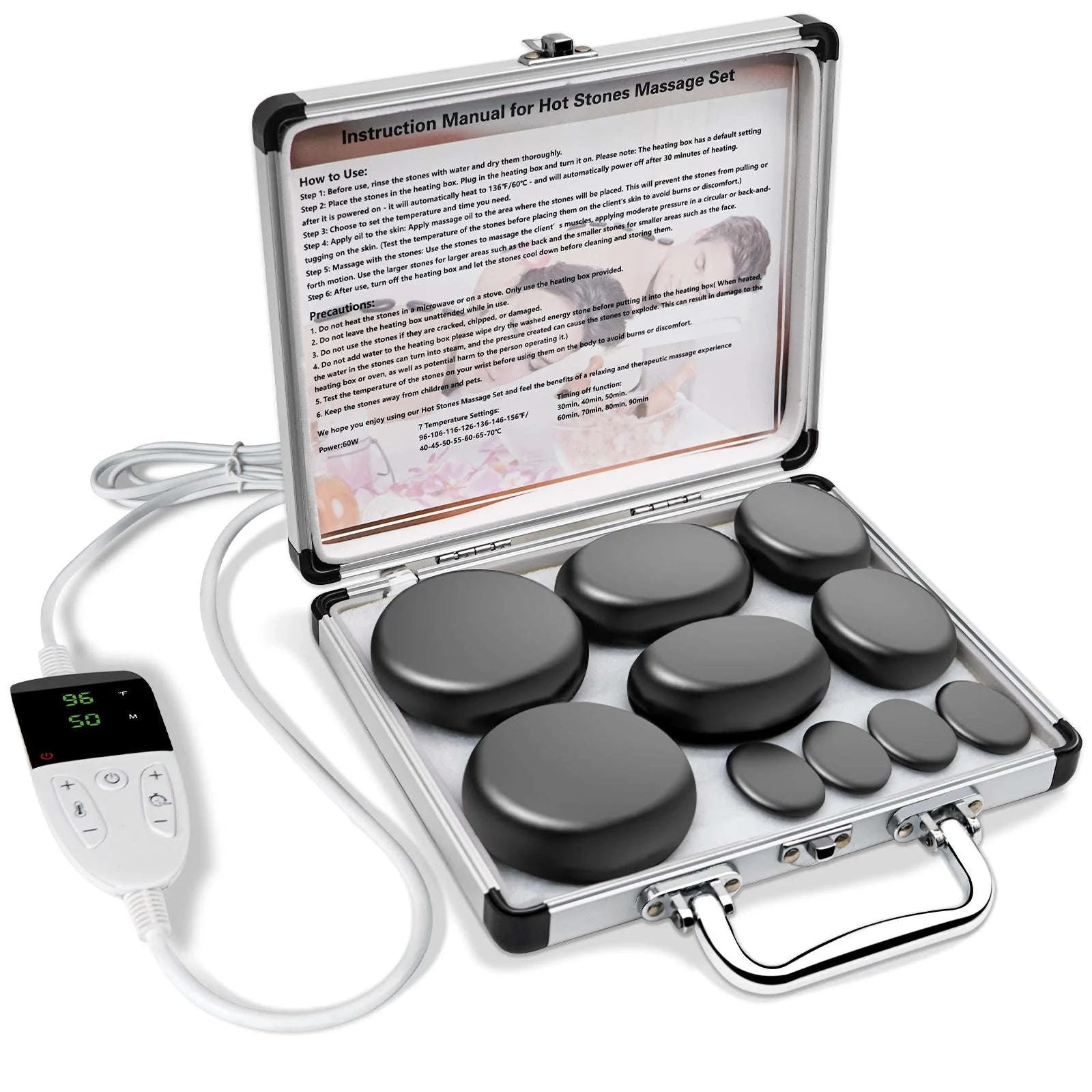 Hot Stones Massage Set with Temperature Adjustment-20PCS SET / United States
