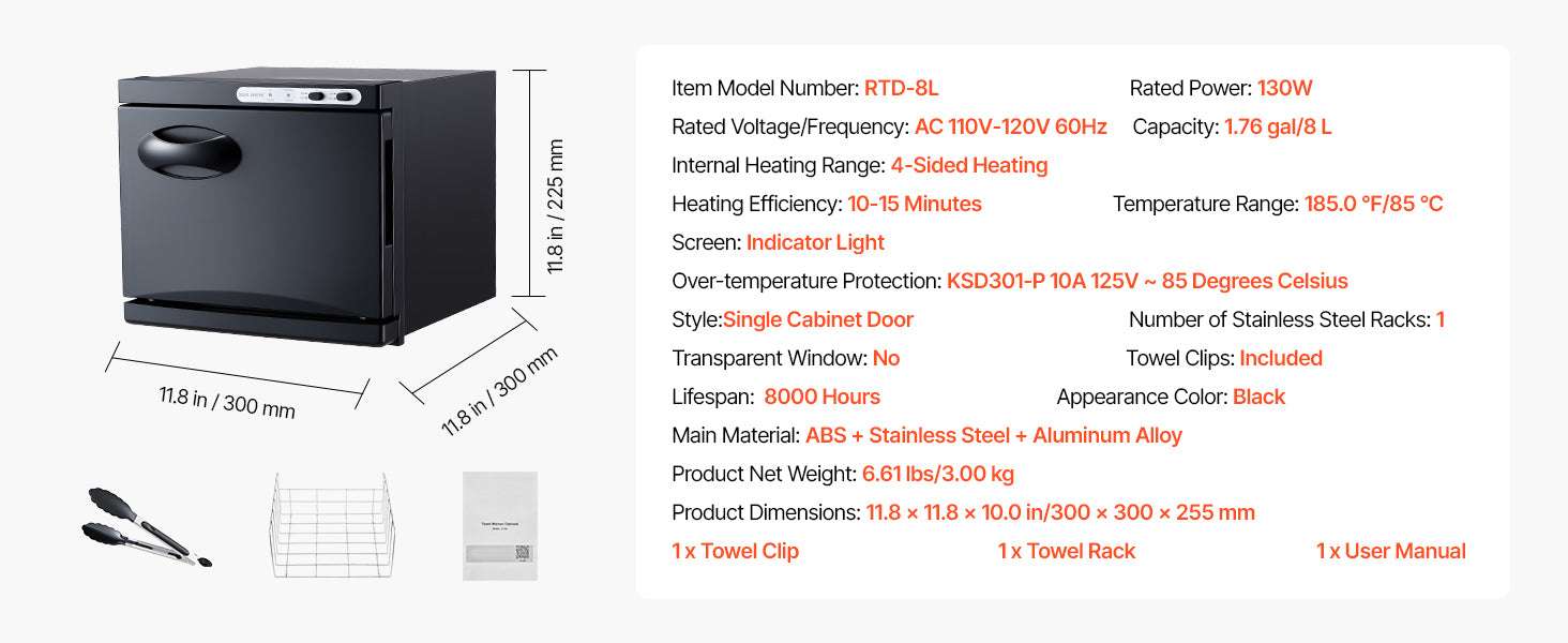 Hot Towel Warmer Cabinet 1.76gal with Steam Heating & Disinfection-8L 110V / United States