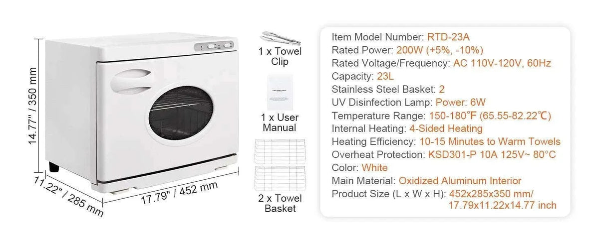 Hot Towel Warmer Cabinet 8L/23L with UV Light & Fast Heating-23L 6W UV light / United States