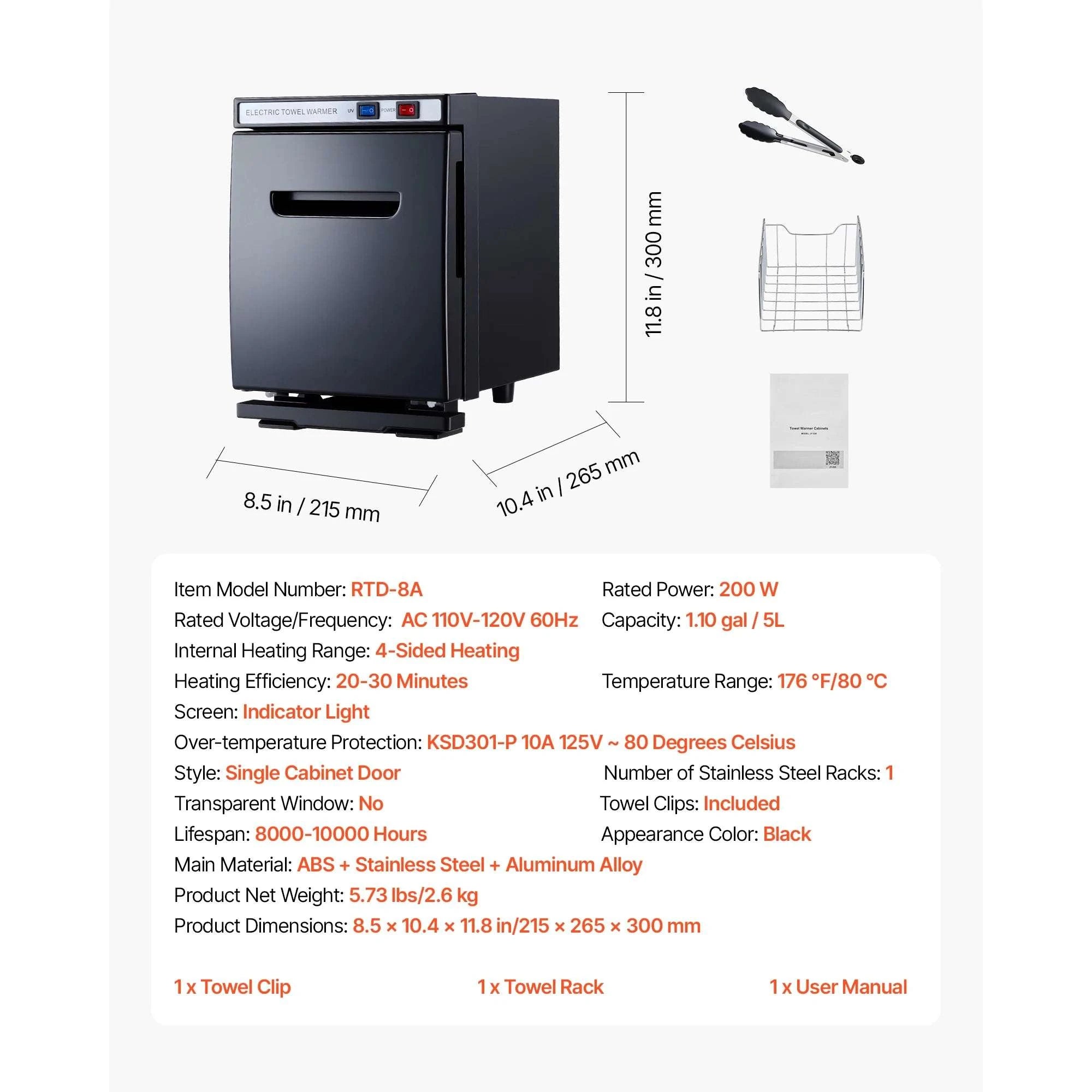 Hot Towel Warmer Cabinet with Steam Heating – Fast 5-Min Heat-23L Black / United States