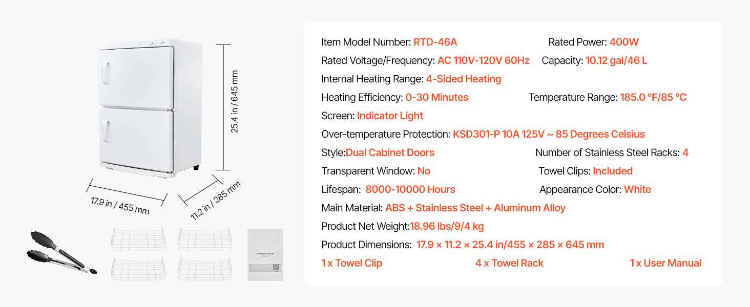 Hot Towel Warmer Cabinet with Steam Heating – Fast 5-Min Heat-23L Black / United States