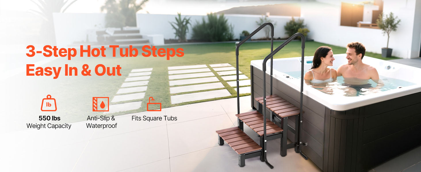 Scalinate per Jacuzzi da 550 lb con corrimano, 3 gradini, 25,2 pollici di larghezza, scala da esterno/giardino gonfiabile per patio, veranda e rimorchi