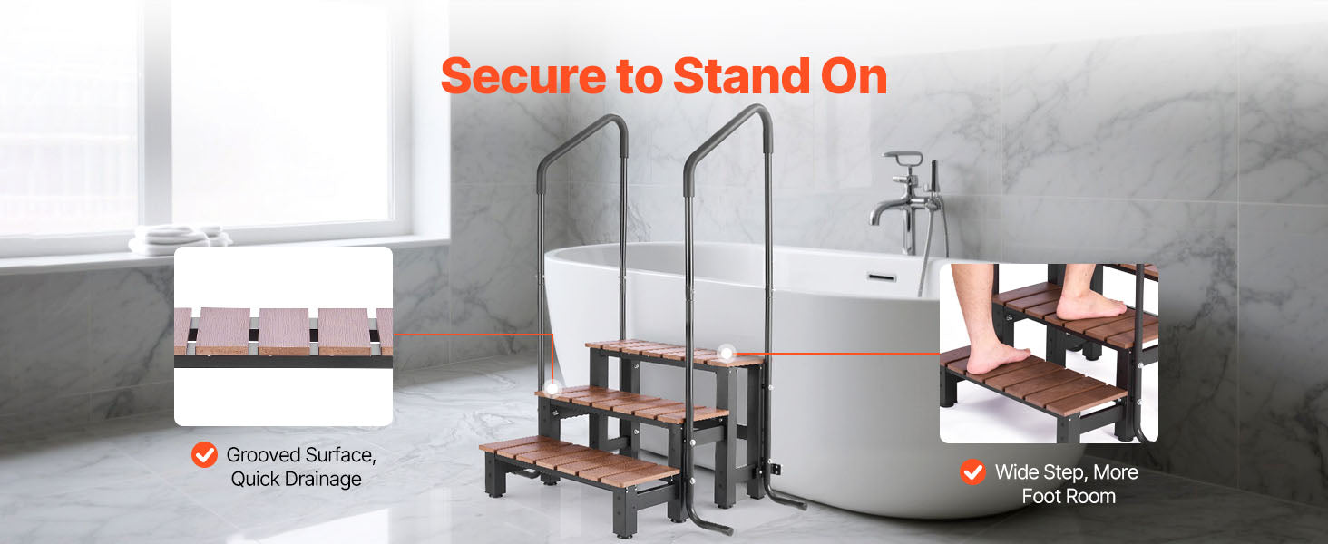 Scalinate per Jacuzzi da 550 lb con corrimano, 3 gradini, 25,2 pollici di larghezza, scala da esterno/giardino gonfiabile per patio, veranda e rimorchi