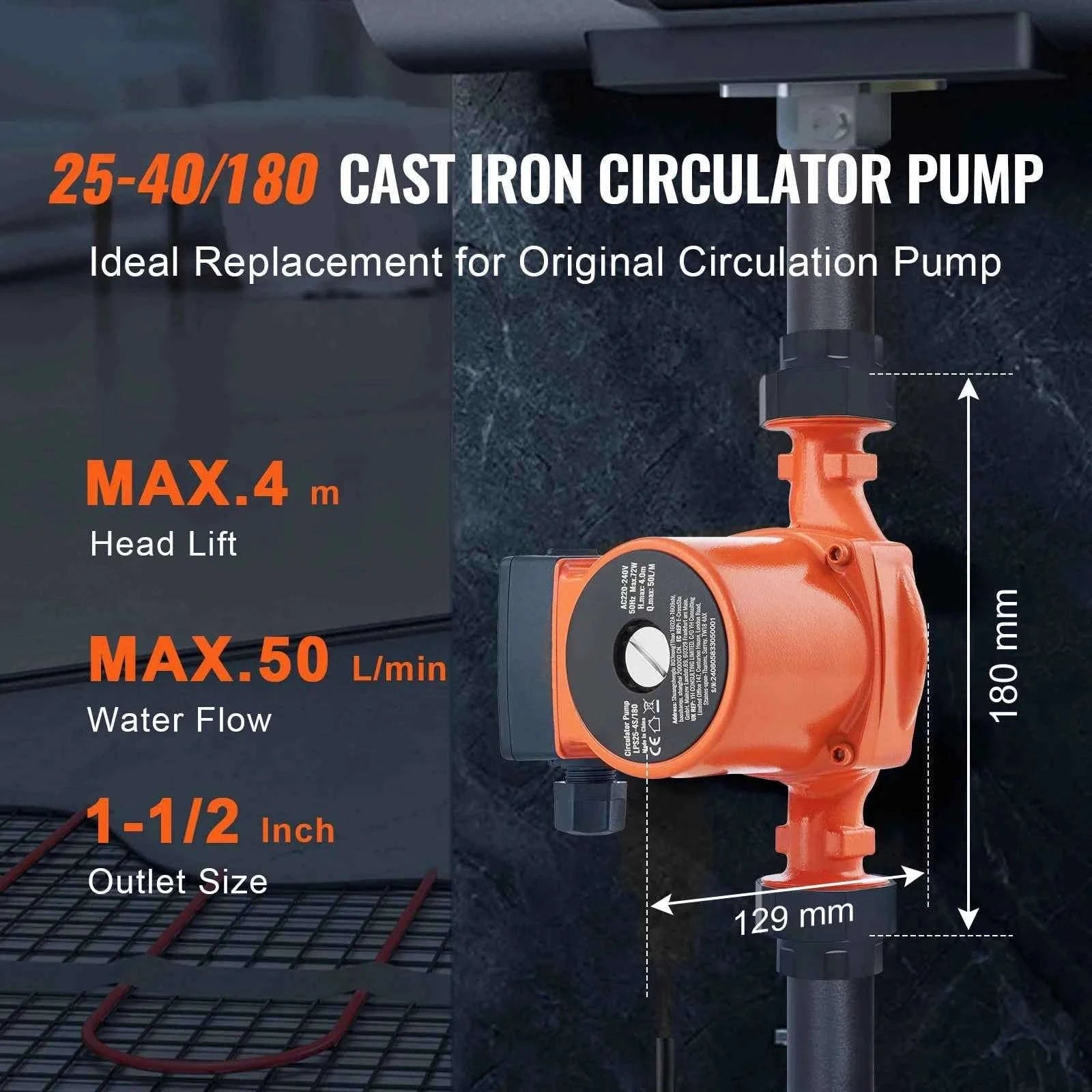 Hot Water Recirculating Pump 220V 3-Speed Quiet Operation-LPS25-4S-180 50LPM / EU / Poland