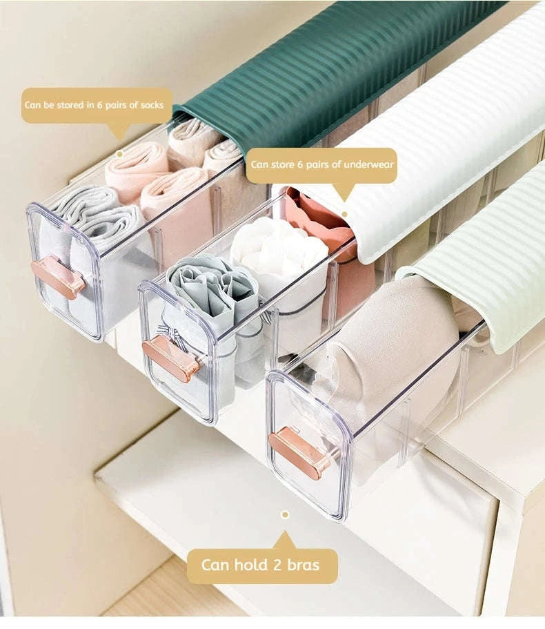 Household Underwear Organizer with Dust‑Proof Push‑Pull Drawer-Light Yellow / 6-10 Cells