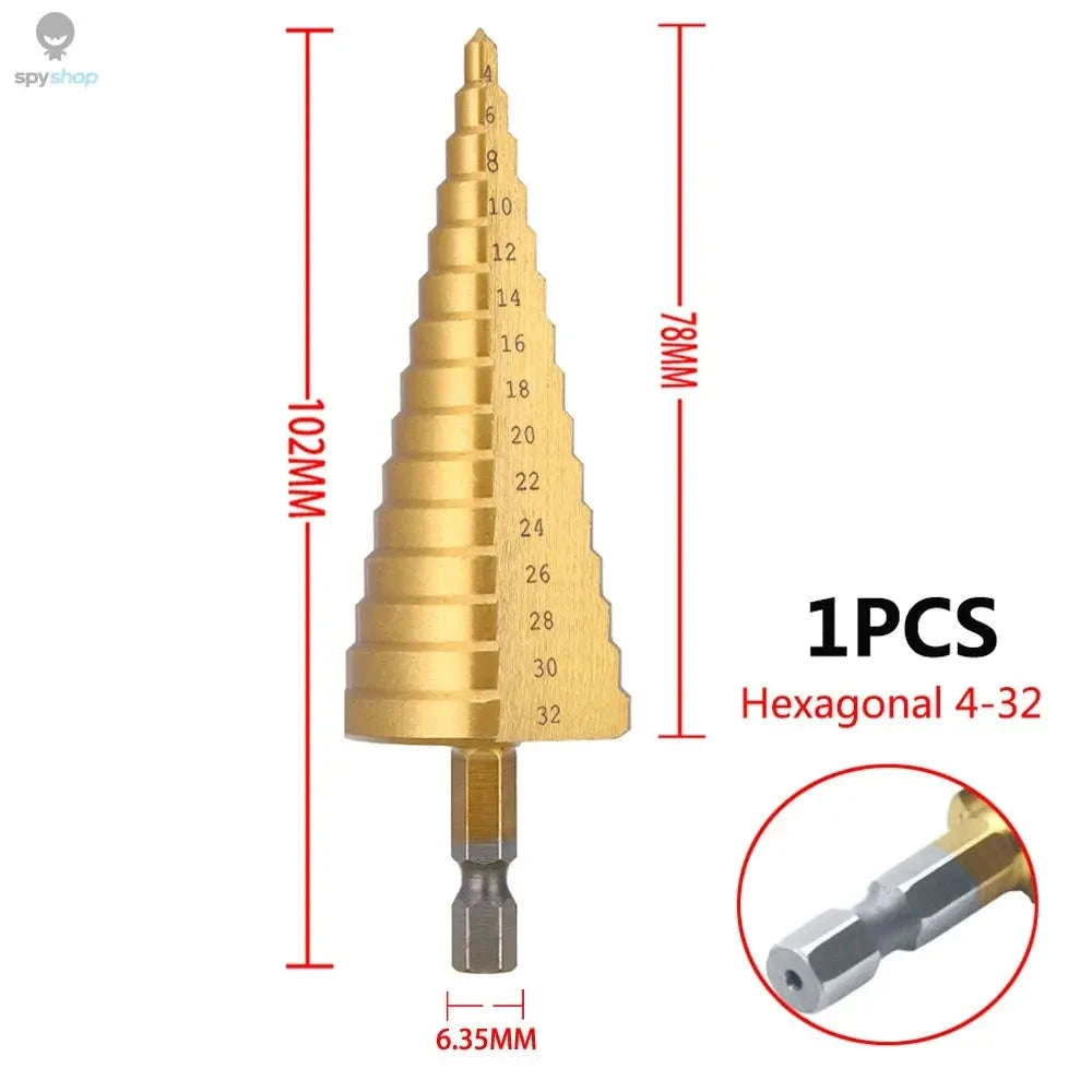 HSS Titanium Coated Step Drill Bit – Smooth Multi‑Size Drilling for Metal and Wood-3PC 4-12 4-12 4-20 / Hexagonal