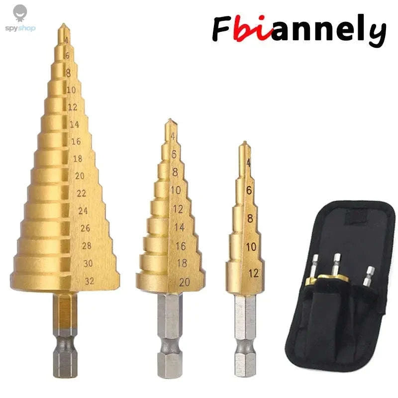 HSS Titanium Coated Step Drill Bit – Smooth Multi‑Size Drilling for Metal and Wood-3PC 4-12 4-12 4-20 / Hexagonal