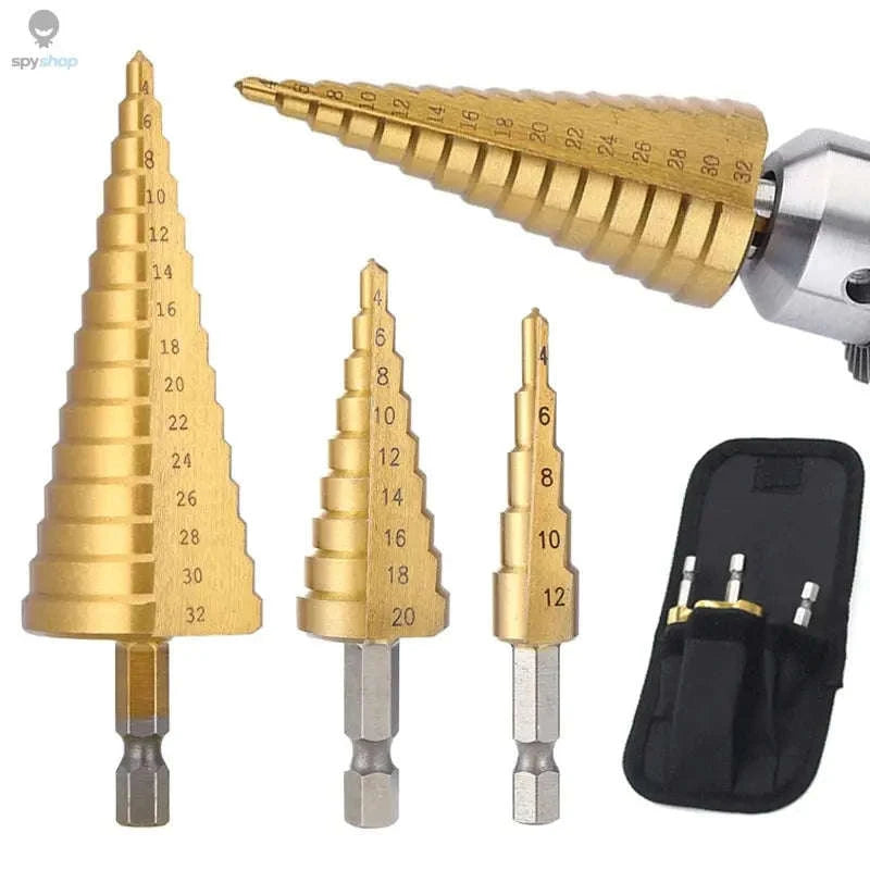 HSS Titanium Coated Step Drill Bit – Smooth Multi‑Size Drilling for Metal and Wood-3PC 4-12 4-12 4-20 / Hexagonal