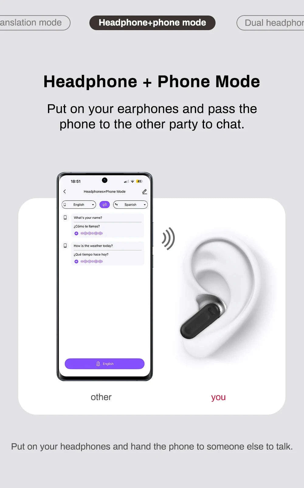 HTC NE20 Bluetooth V6.0 Translator Earbuds with LCD Touch Screen-White AI