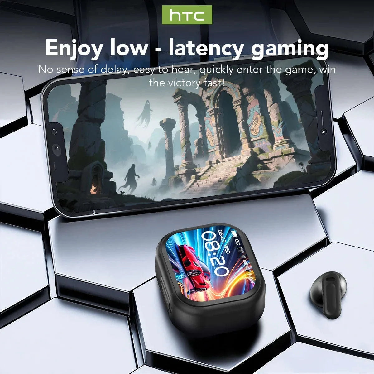 HTC NE20 Bluetooth V6.0 Translator Earbuds with LCD Touch Screen-White AI