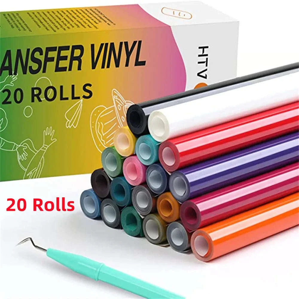 HTVRONT PU Heat Transfer Vinyl Roll Bundle for DIY Apparel-20 pack / 12inX3ft(30X90cm) / UNITED KINGDOM