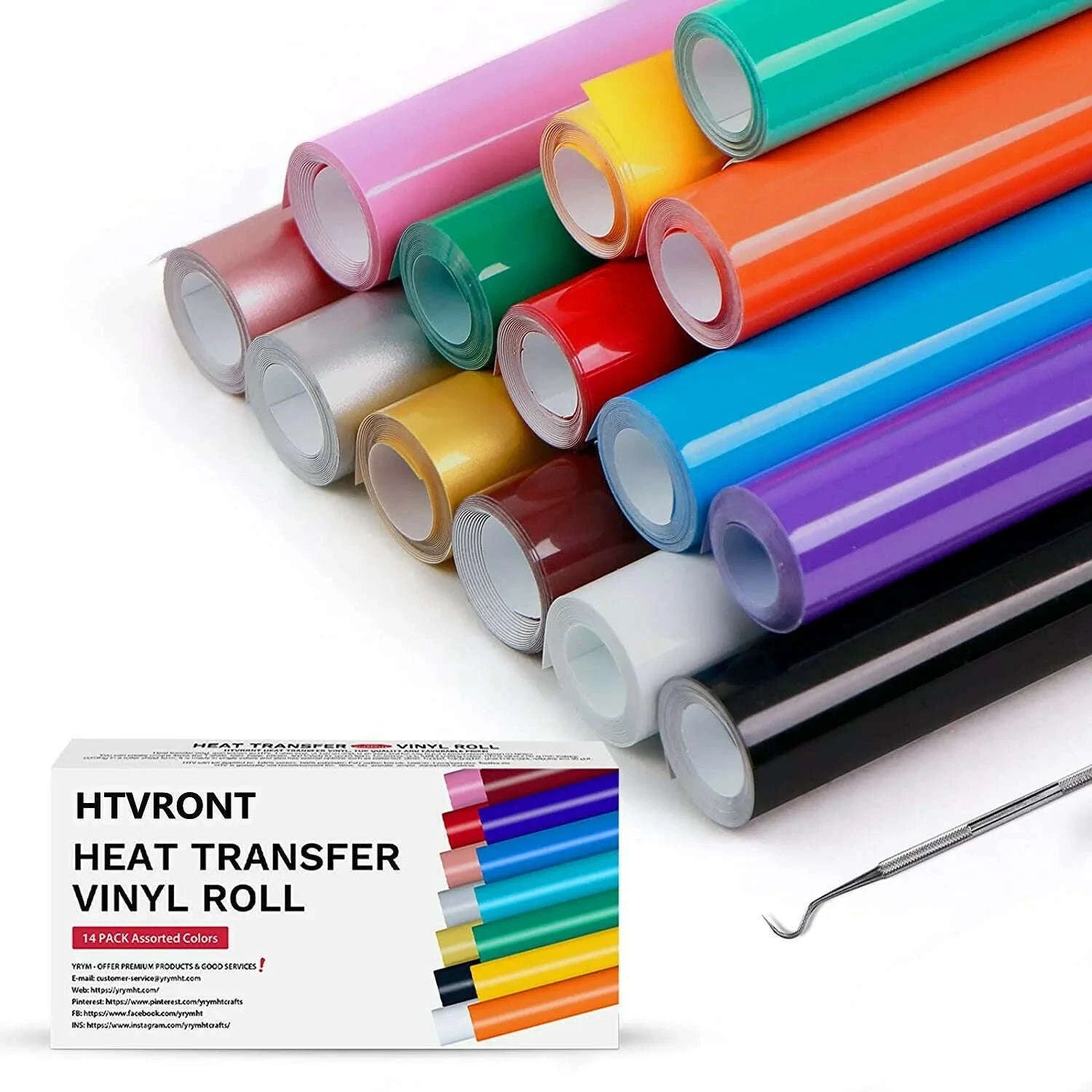 HTVRONT PU Heat Transfer Vinyl Roll Bundle for DIY Apparel-20 pack / 12inX3ft(30X90cm) / UNITED KINGDOM