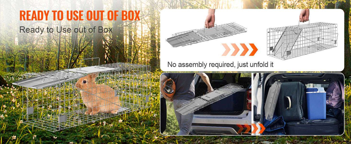 Humane Live Animal Cage Trap Folding Metal Trap with Handle-50 x 20 x 26 inch / United States