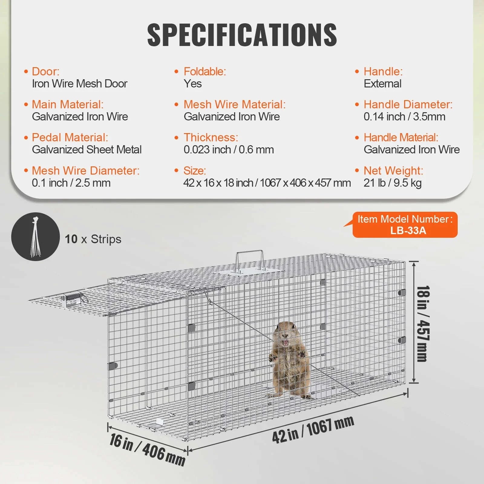 Humane Live Animal Cage Trap Folding Metal Trap with Handle-50 x 20 x 26 inch / United States
