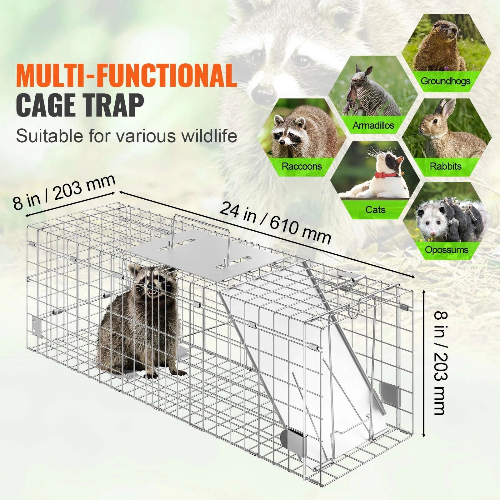 Humane Live Animal Cage Trap Folding Metal Trap with Handle-50 x 20 x 26 inch / United States