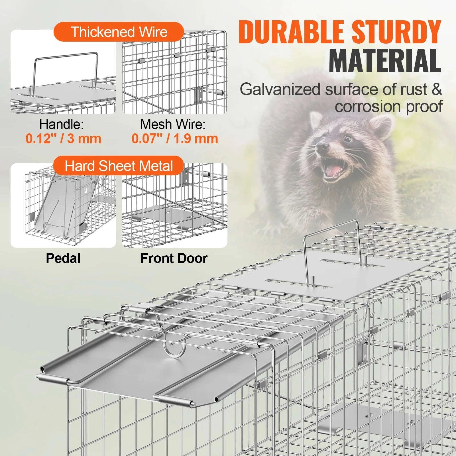 Humane Live Animal Cage Trap Folding Metal Trap with Handle-50 x 20 x 26 inch / United States