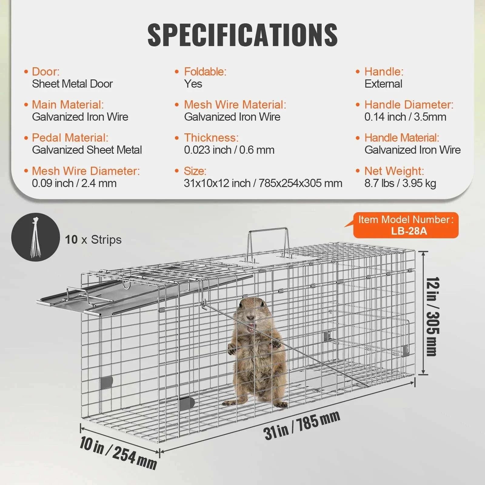 Humane Live Animal Cage Trap Folding Metal Trap with Handle-