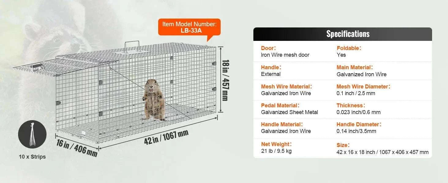 Humane Live Animal Cage Trap Folding Metal Trap with Handle-