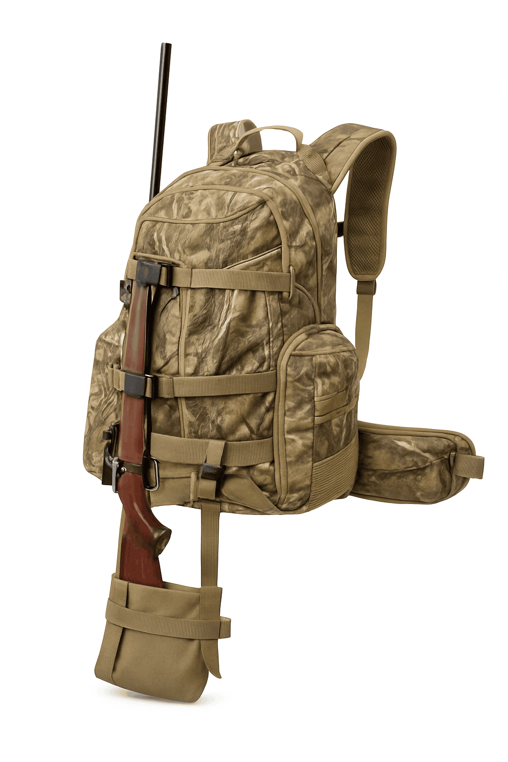 Hunting Backpack with Rifle Holder, 35L Outdoor Carry Pack-Brown