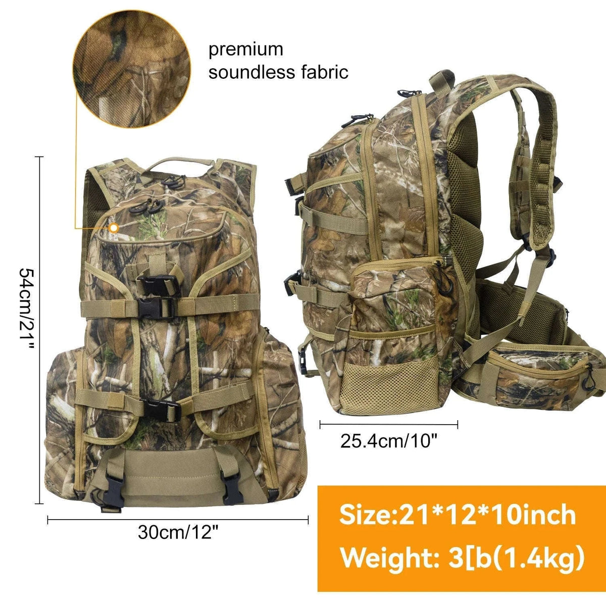 Hunting Backpack with Rifle Holder, 35L Outdoor Carry Pack-Brown