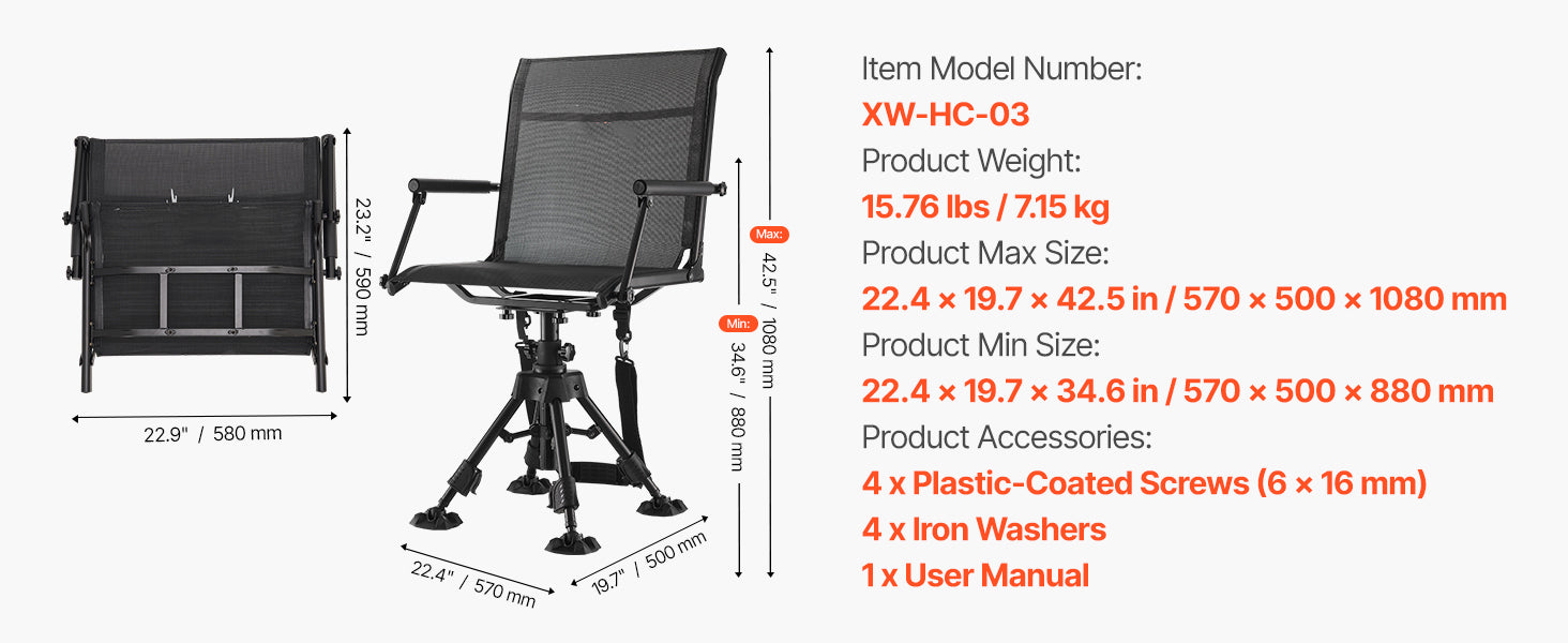 SucceBuy Hunting Chair 360° Silent Swivel Foldable Blind Chair Steel Frame Ground Stool Seat 300Lbs/350Lbs Capacity for Fishing