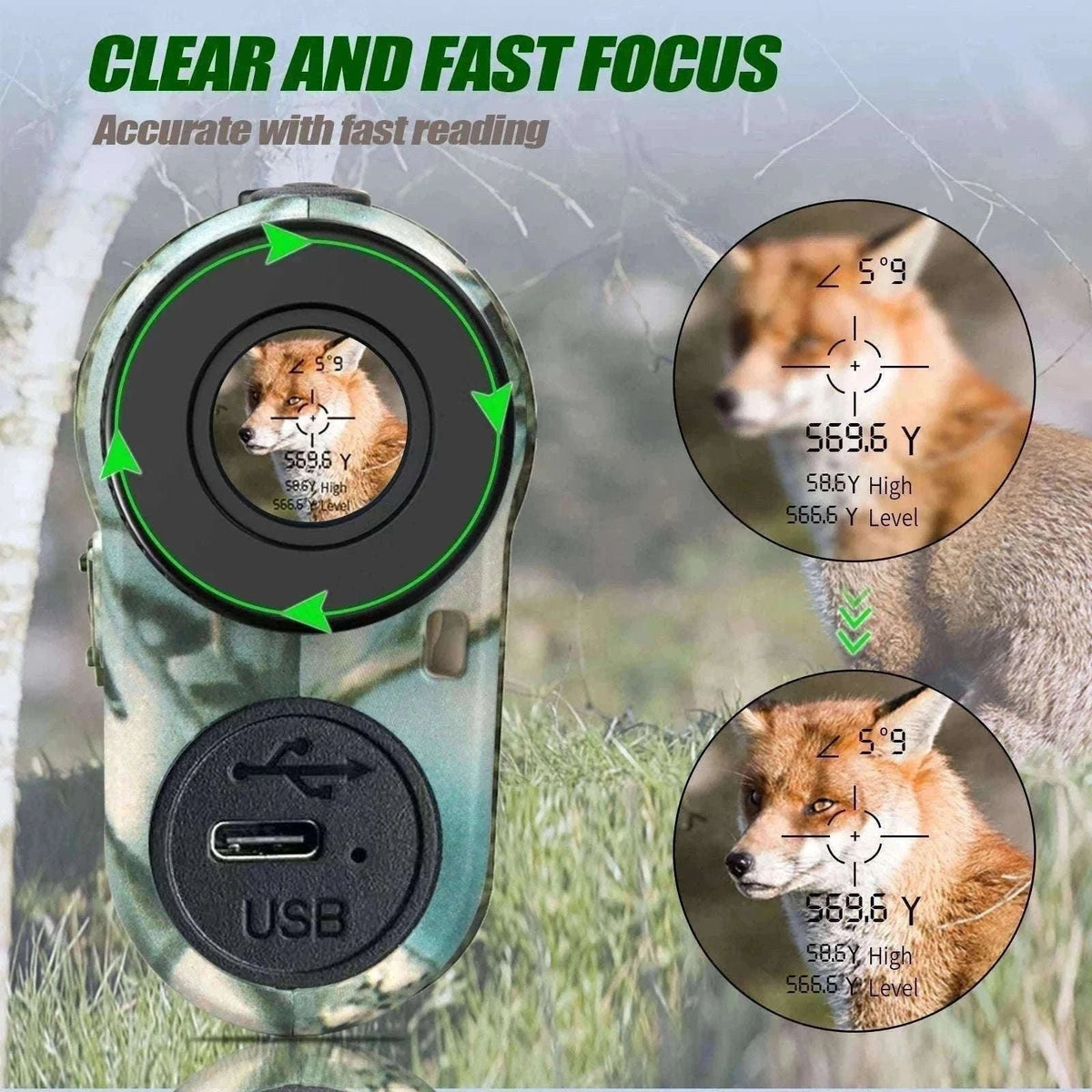 Hunting Laser Rangefinder 1000 Yards with Rechargeable Battery-camo rangefinder / 1000m