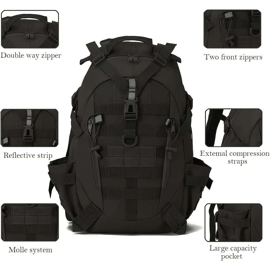 Hunting Tactical Backpack with Reflective Strips & Modular Loading System Ideal for Hunting Gear Storage Camping Hiking Outdoor-Black / United States