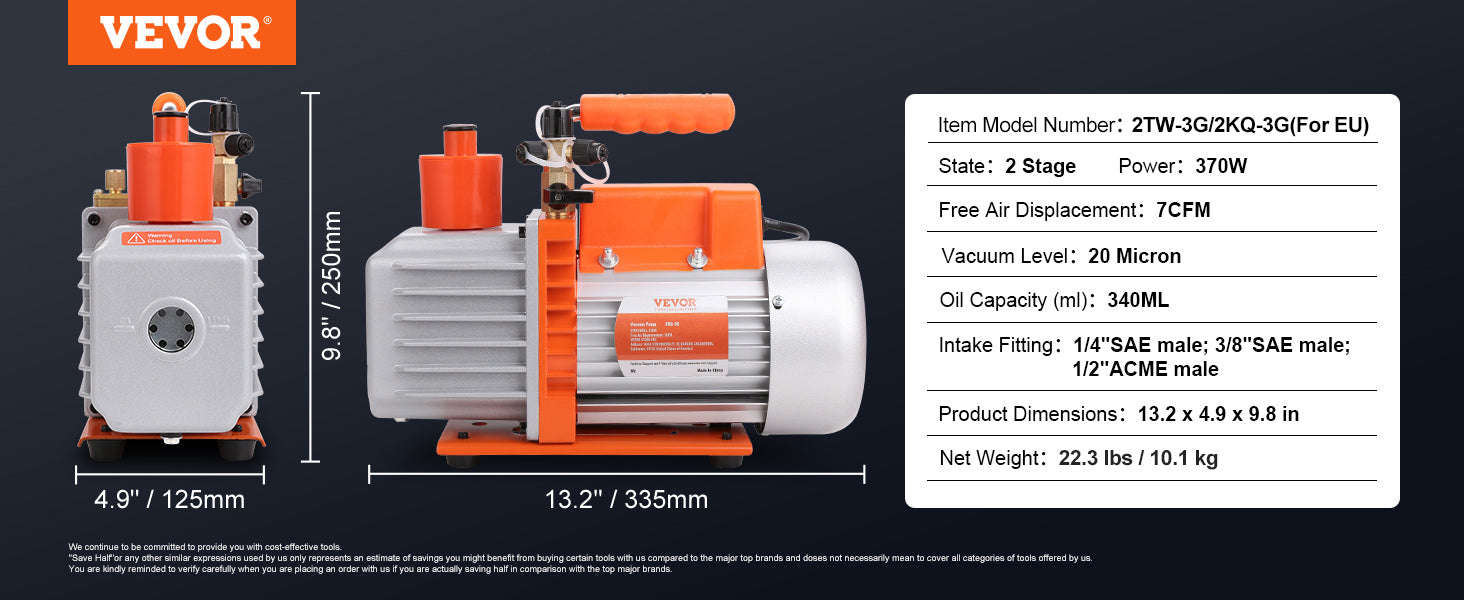 HVAC Vacuum Pump 1 & 2 Stage 3.5–7 CFM AC120V Refrigeration Tool-5CFM 250W 2 Stage / United States
