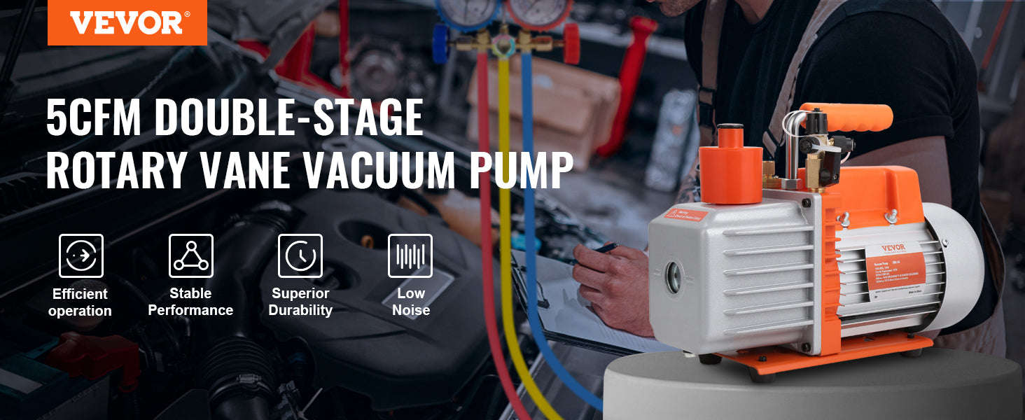 HVAC Vacuum Pump 1 & 2 Stage 3.5–7 CFM AC120V Refrigeration Tool-5CFM 250W 2 Stage / United States