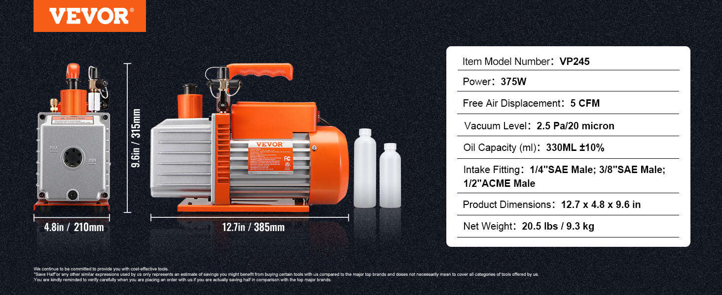 HVAC Vacuum Pump 1 & 2 Stage 3.5–7 CFM AC120V Refrigeration Tool-5CFM 250W 2 Stage / United States