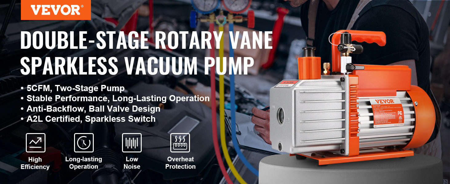 HVAC Vacuum Pump 1 & 2 Stage 3.5–7 CFM AC120V Refrigeration Tool-5CFM 250W 2 Stage / United States