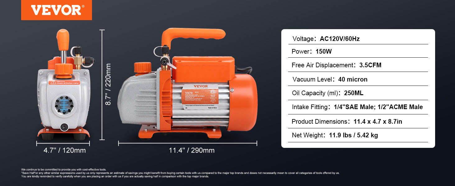 HVAC Vacuum Pump 1 & 2 Stage 3.5–7 CFM AC120V Refrigeration Tool-5CFM 250W 2 Stage / United States
