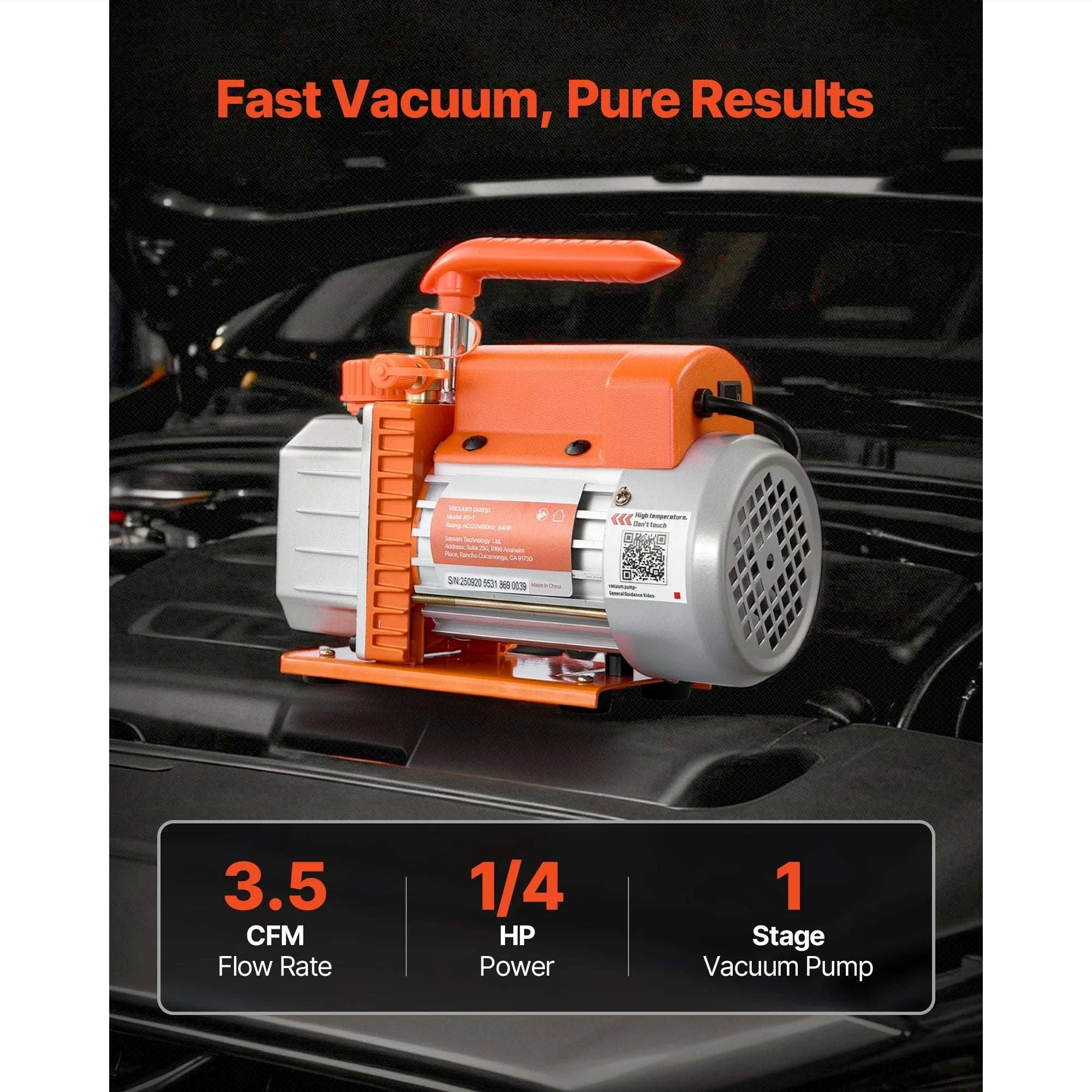 HVAC Vacuum Pump 3.5–7CFM Rotary Vane for AC Systems-3.5CFM 180W 1 Stage / US / United States