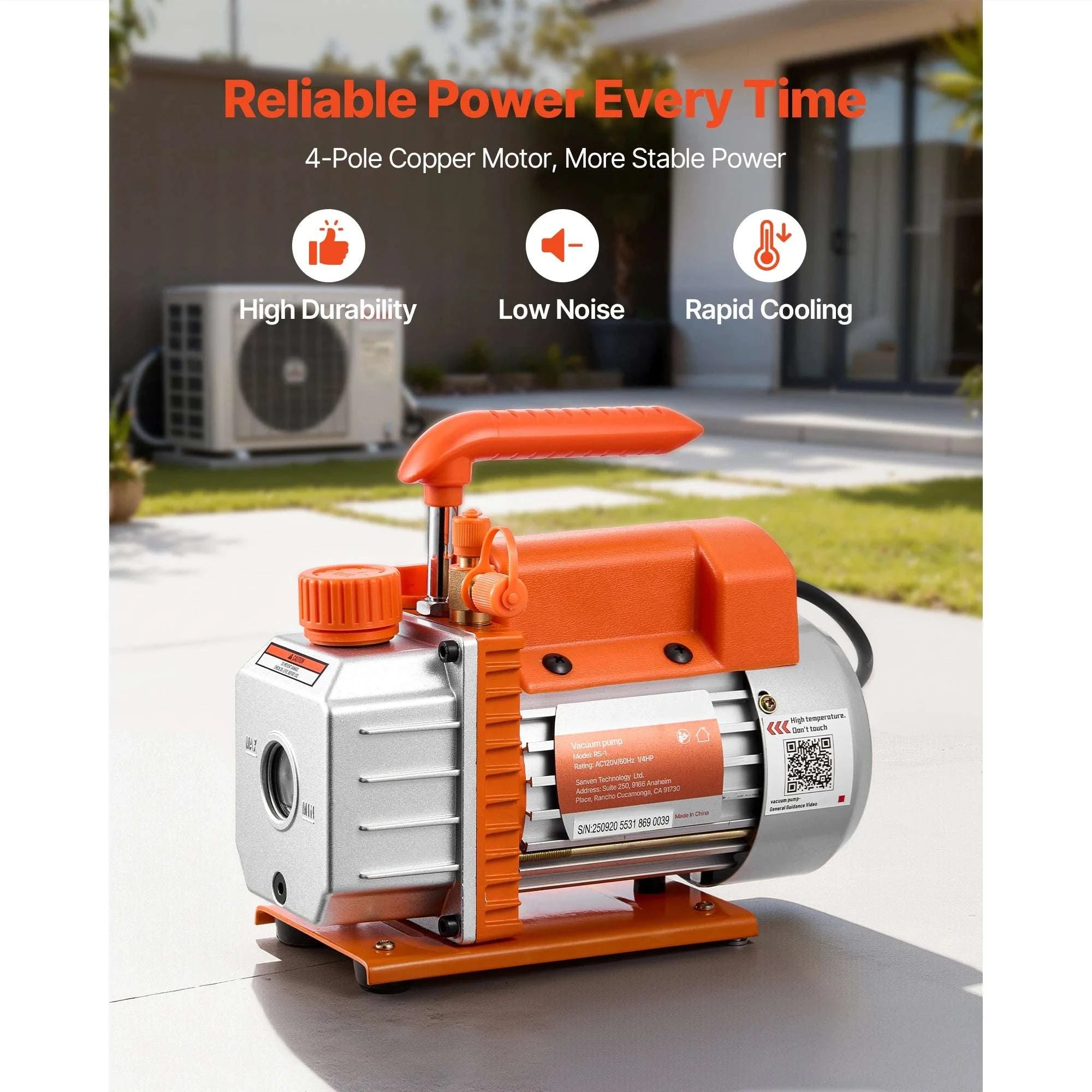 HVAC Vacuum Pump 3.5–7CFM Rotary Vane for AC Systems-3.5CFM 180W 1 Stage / US / United States