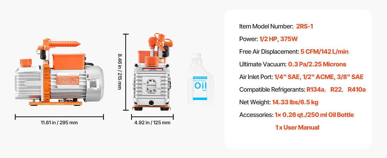 HVAC Vacuum Pump 3.5–7CFM Rotary Vane for AC Systems-3.5CFM 180W 1 Stage / US / United States